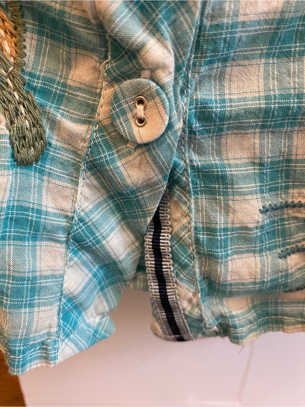 Johnny Was Turquoise Gingham Embroidered Button-Front Blouse , great condition! - Picture 9 of 16